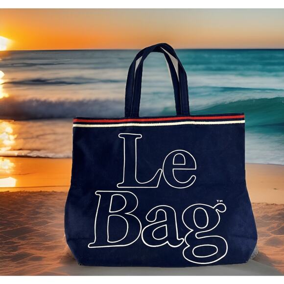 Vintage Le Bag Tote Blue Red White Canvas Shopper Beach Summer Bag Fast Shipping - Picture 1 of 10